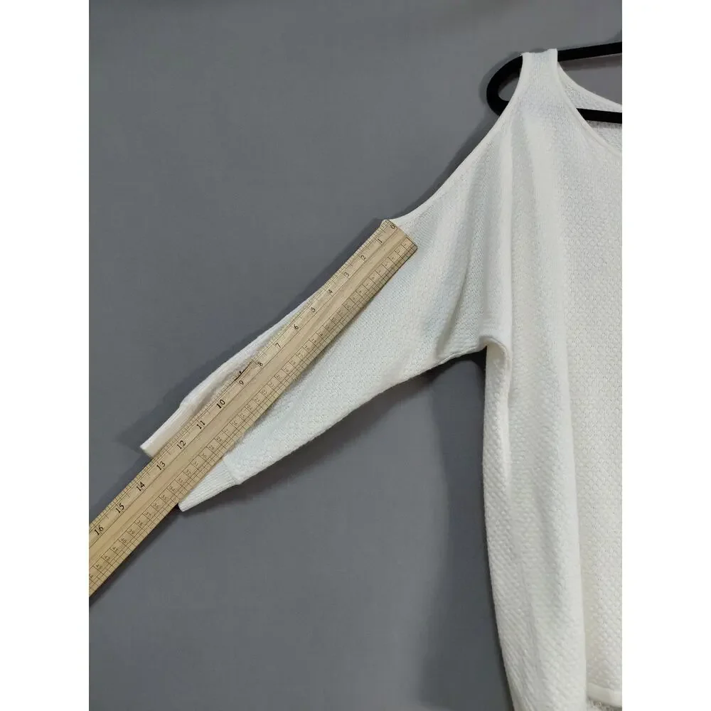 New York & Company White Scoop Neck Knit Stretch Top Women Size M
